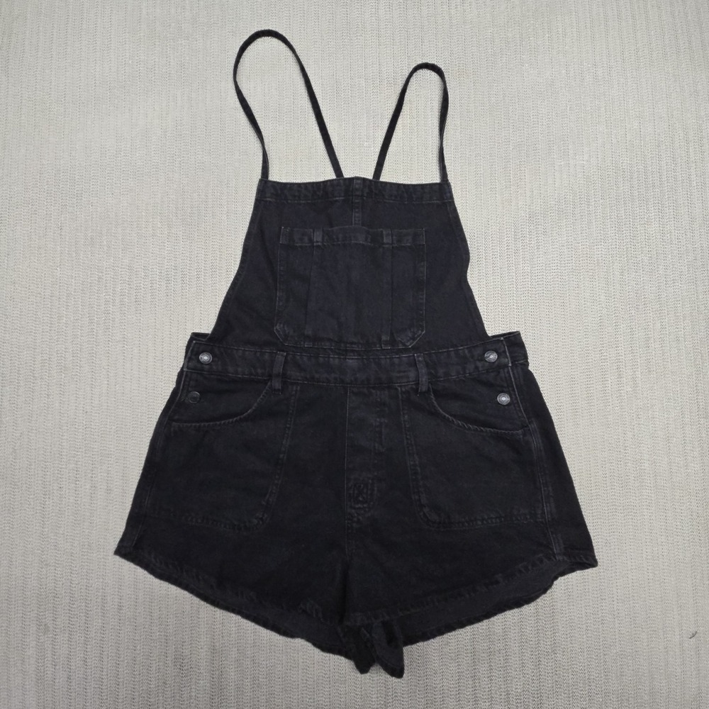 We The Free Overalls Womens XL Black Denim Shortalls Square Neck Pockets Casual